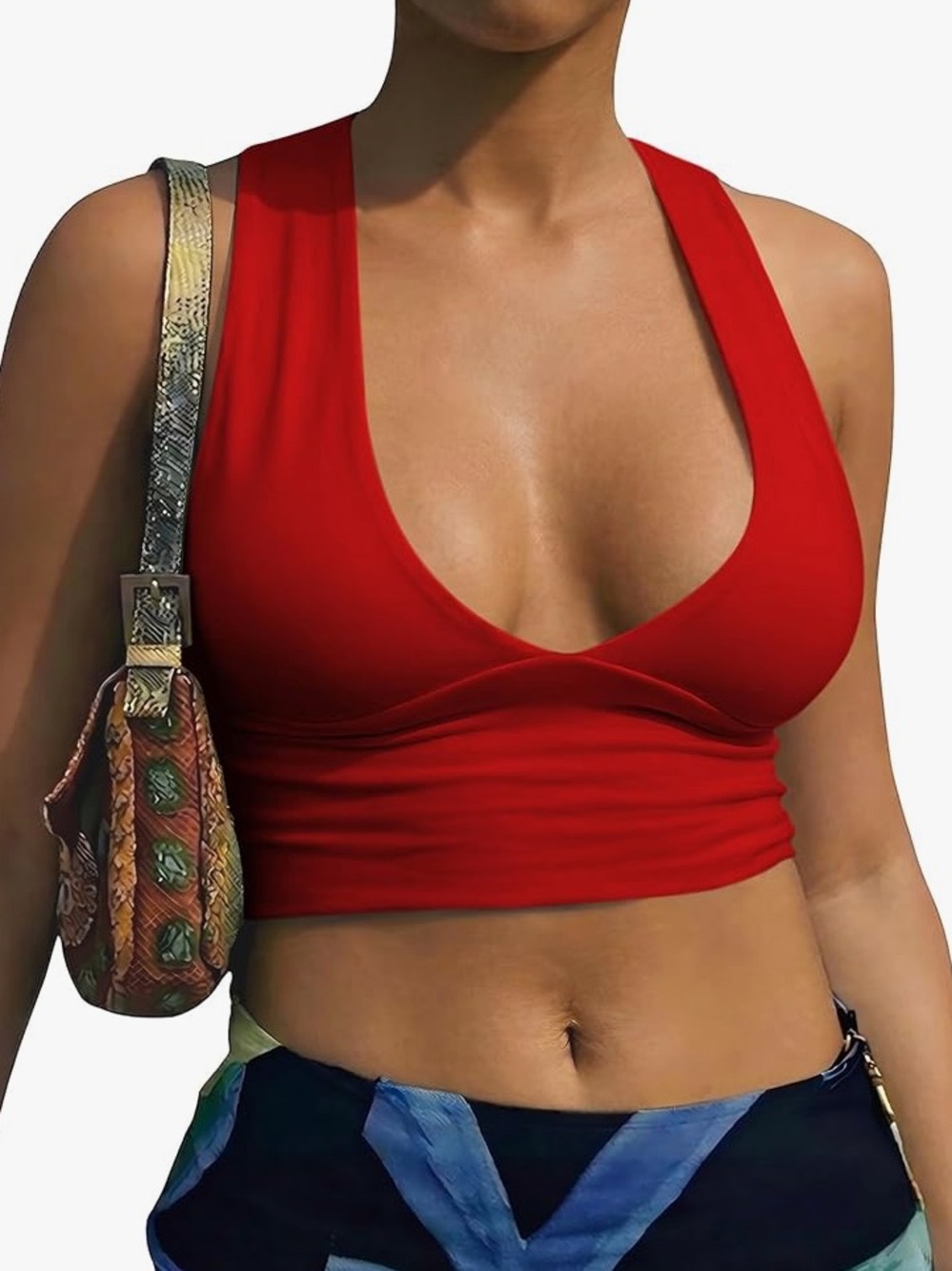 Women’s Aepebo Deep V Neck Racerback Back Cutout Crop Top Red Size L BNWT